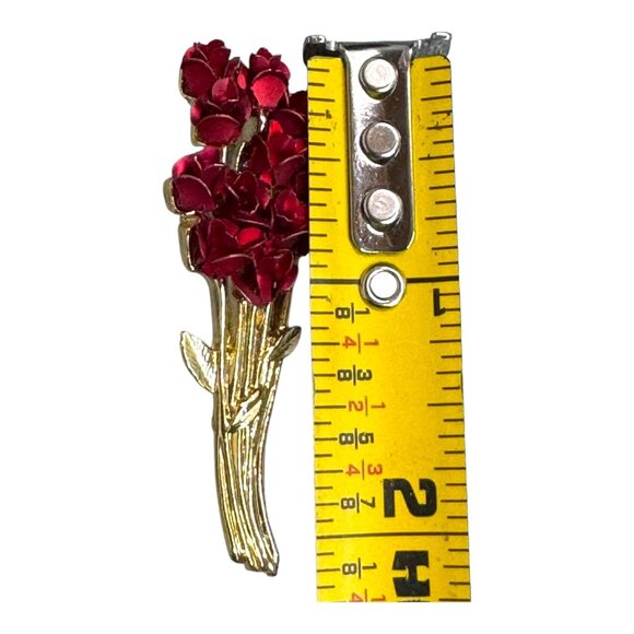 Vintage Signed DM 97 Gold Tone Red Roses Bouquet Pin Brooch Danbury Mint NEW - Picture 5 of 5